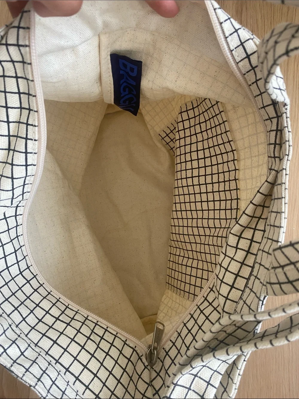 BAGGU Natural Grid Horizontal Zip Duck Bag Preppy Plaid Travel Laptop Tote